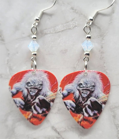Iron Maiden A Real Live One Guitar Pick Earrings with Opal Swarovski Crystals