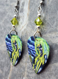 Iron Maiden Killers Guitar Pick Earrings with Lime Green Swarovski Crystals