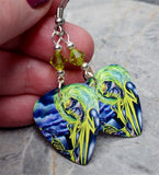 Iron Maiden Killers Guitar Pick Earrings with Lime Green Swarovski Crystals