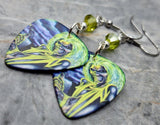 Iron Maiden Killers Guitar Pick Earrings with Lime Green Swarovski Crystals