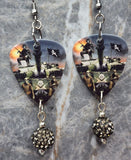 Iron Maiden A Matter of Life and Death Guitar Pick Earrings with Gray Pave Bead Dangles