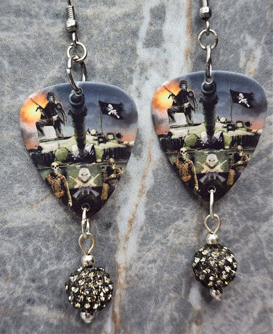 Iron Maiden A Matter of Life and Death Guitar Pick Earrings with Gray Pave Bead Dangles