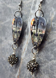 Iron Maiden A Matter of Life and Death Guitar Pick Earrings with Gray Pave Bead Dangles