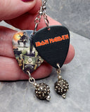 Iron Maiden A Matter of Life and Death Guitar Pick Earrings with Gray Pave Bead Dangles