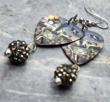 Iron Maiden A Matter of Life and Death Guitar Pick Earrings with Gray Pave Bead Dangles