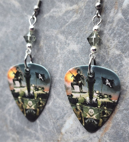 Iron Maiden A Matter of Life and Death Guitar Pick Earrings with Gray Swarovski Crystals