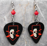 Jason Voorhees Friday the 13th Guitar Pick Earrings with Opaque Red Swarovski Crystals