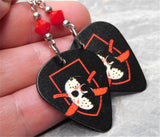 Jason Voorhees Friday the 13th Guitar Pick Earrings with Opaque Red Swarovski Crystals