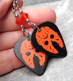 Jason Voorhees Friday the 13th Guitar Pick Earrings with Fire Opal Swarovski Crystal Bicones