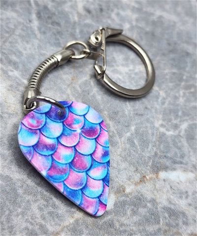 Purple, Pink and Blue Mermaid Tail Scales Guitar Pick Key Chain