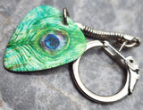 Peacock and Peacock Feather Two-Sided Guitar Pick Key Chain