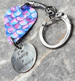Mermaid Tail Scales Guitar Pick Key Chain with I'm Really A Mermaid Stainless Steel Charm
