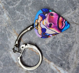 Vibrant Watercolor Style Cow Guitar Pick Keychain