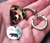 Grizzly Bear Guitar Pick Keychain with Mama Bear Stainless Steel Charm