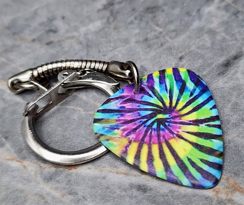 Dark Colored Tie Dye Swirl Guitar Pick Keychain