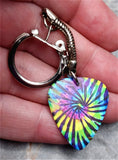 Dark Colored Tie Dye Swirl Guitar Pick Keychain