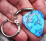 Tribal Art Style Blue Dolphin Guitar Pick Keychain