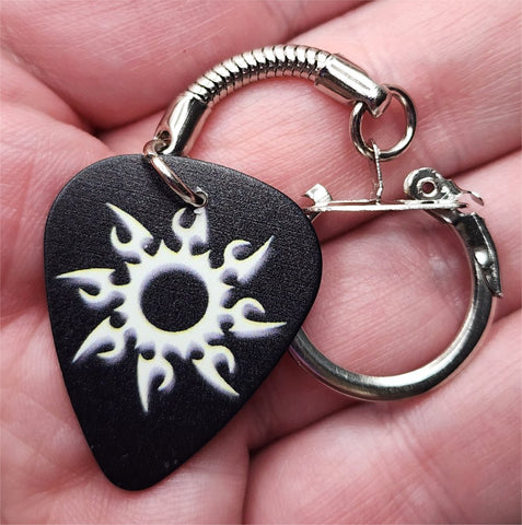 Tribal Sun Black Guitar Pick Keychain