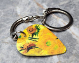Van Gogh Sunflowers Guitar Pick Keychain