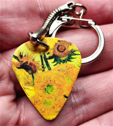 Van Gogh Sunflowers Guitar Pick Keychain