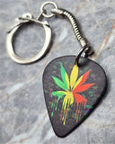 Rasta Colored Marijuana Leaf Guitar Pick Keychain