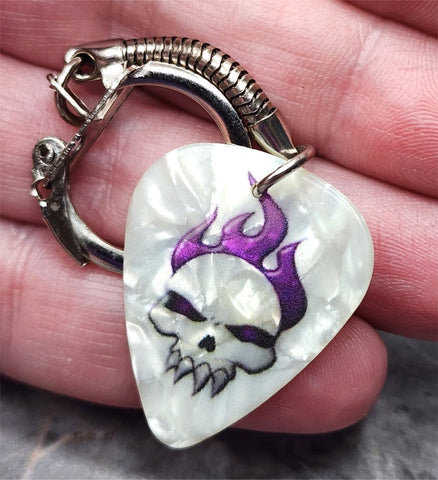 Skull with Purple Flames Guitar Pick Keychain