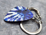 Dark Blue and White Tie Dye Guitar Pick Keychain