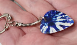 Dark Blue and White Tie Dye Guitar Pick Keychain