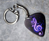 Purple Treble Clef Guitar Pick Keychain