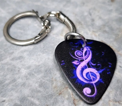 Purple Treble Clef Guitar Pick Keychain