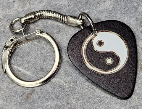 Yin and Yang Black Guitar Pick Keychain