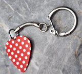 Red with White Polka Dots Guitar Pick Keychain