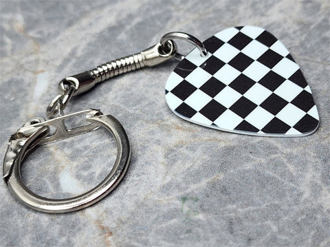 Black and White Checkered Guitar Pick Keychain