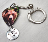 Grizzly Bear Guitar Pick Keychain with Mama Bear Stainless Steel Charm