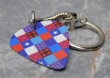 Quilted Squares Style Americana Guitar Pick Keychain