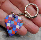 Quilted Squares Style Americana Guitar Pick Keychain