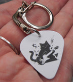 Black Cat Playing Electric Guitar Instrument Guitar Pick Keychain