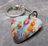 Colorful Chickens Guitar Pick Keychain