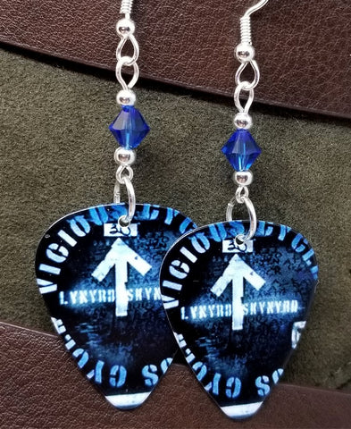 Lynyrd Skynyrd Vicious Cycle Guitar Pick Earrings with Capri Blue Swarovski Crystals