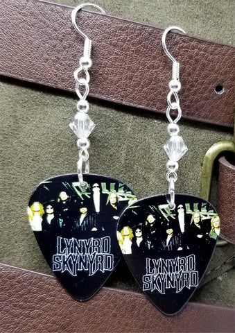 Lynyrd Skynyrd Guitar Pick Earrings with Clear Swarovski Crystals