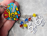 Music Notes and Treble Clef Guitar Pick Earrings with Stainless Steel Treble Clef Charms and Swarovski Crystal Dangles