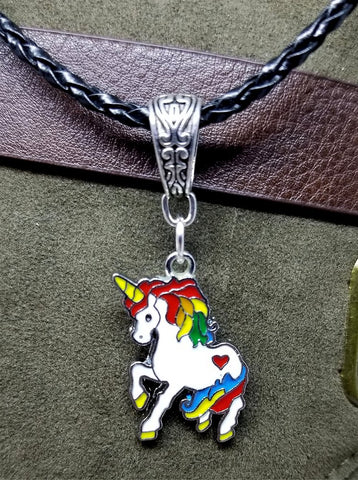 Unicorn Charm on a Black Braided Cord Necklace
