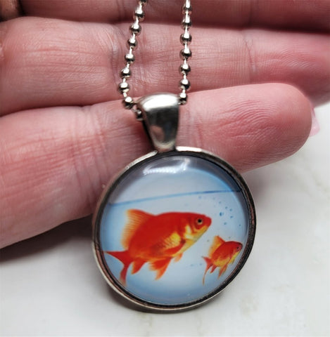 Goldfish Glass Dome Pendant Stainless Steel Ball Chain Necklace