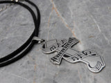 Sheet Music Cross Pendant Necklace with Black Suede Cord