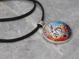 Colorful Treble Clef Dome Pendant with Black Suede Cord