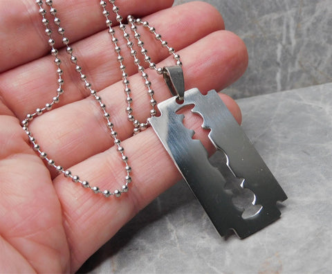 Razor Blade Pendant Stainless Steel Ball Chain Necklace