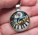 Treble Clef and Piano Keys Dome Pendant Stainless Steel Ball Chain Necklace