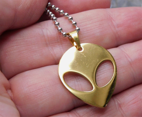 Gold Colored Alien Pendant Stainless Steel Ball Chain Necklace