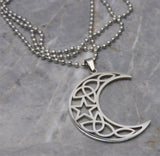 Half Moon and Star Pendant Stainless Steel Ball Chain Necklace