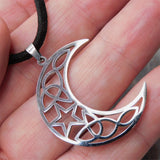 Half Moon and Star Pendant Necklace with Black Suede Cord